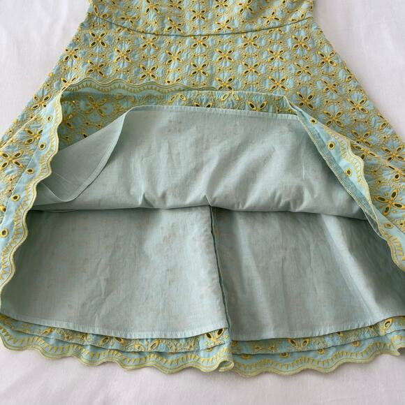 Saloni NWT Jesse Broderie Embroidered Hourglass Cotton Dress in Duckegg Citrine - Picture 14 of 16